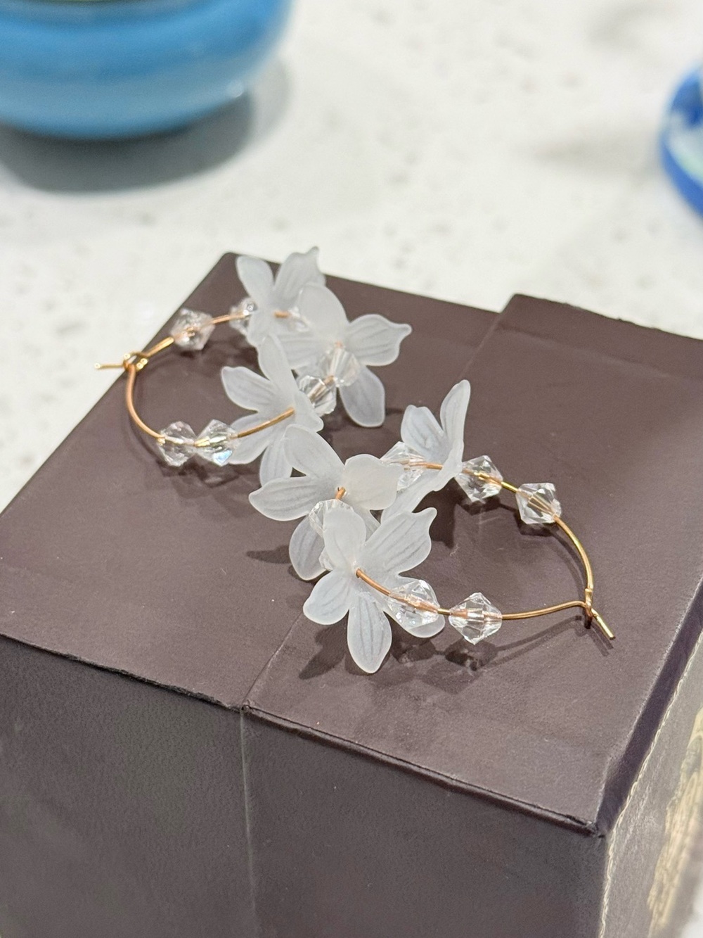 White Floral Hoop Earrings